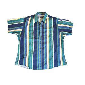 Vtg Wrangler Western Short Sleeve Button Up Vertical Stripe Shirt Men's Size XXL